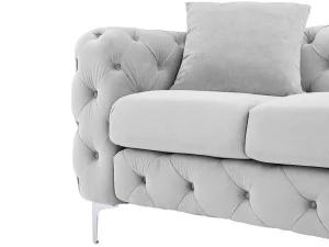 Clearance Driezits-Chesterfield-Bank Van Lichtgrijs Velours Edwina Chesterfield Zitbank