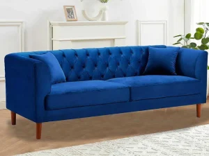 Cheap Driezits-Chesterfield-Bank Van Nachtblauw Velours Arsene Stoffen Zitbank