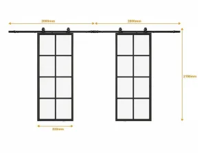 New Dubbele Schuifdeur H205 X B83 Cm - Aluminium En Mat Gehard Glas - Wilden Schuifdeur