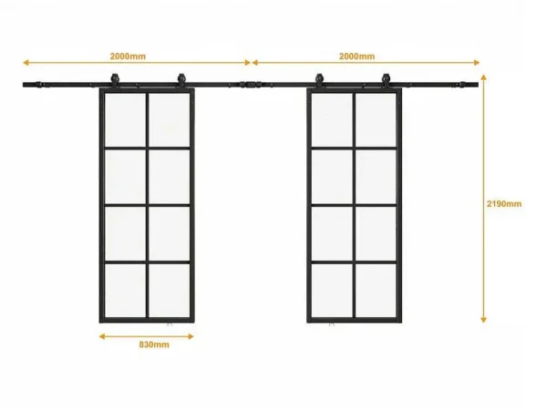 New Dubbele Schuifdeur H205 X B83 Cm - Aluminium En Mat Gehard Glas - Wilden Schuifdeur