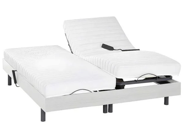 New Elektrisch Bed Bedbodem En Matras Lattenbodem En Contactplaatjes - Pandora Ii Van - Motor Okin - Wit - 2X80X200 Cm Elektrisch Relaxatiebed