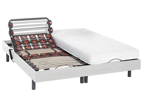 New Elektrisch Bed Bedbodem En Matras Lattenbodem En Contactplaatjes - Pandora Ii Van - Motor Okin - Wit - 2X80X200 Cm Elektrisch Relaxatiebed