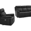 Cheap Elektrische Driezits Relaxbank + Relaxstoel Van Leer Isiris - Zwart Set Zitbank + Fauteuil