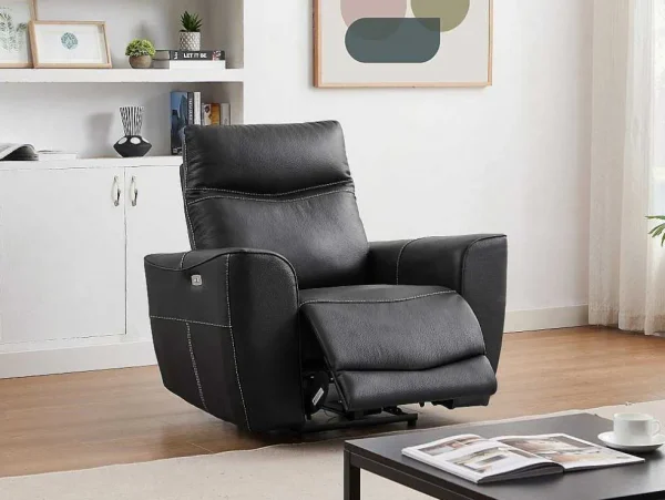 Hot Elektrische Relax-Driezitsbank En -Fauteuil Van Zwart Vaarsleer Damon Set Zitbank + Fauteuil