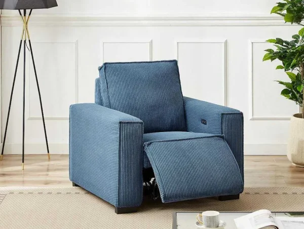 Cheap Elektrische Relaxfauteuil Met Bekleding In Blauw Ribfluweel Amelio Relaxfauteuil