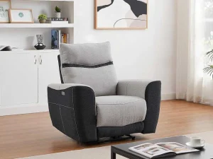 Best Sale Elektrische Relaxfauteuil Van Grijze En Antracietkleurige Stof Damon Relaxfauteuil