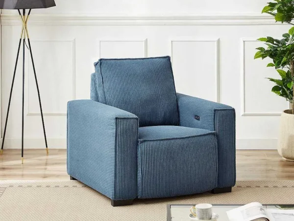 Cheap Elektrische Relaxfauteuil Met Bekleding In Blauw Ribfluweel Amelio Relaxfauteuil