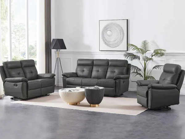 Outlet 3- En 2-Zits-Relaxbank Van Grijs Leer Vineta Bankstel 3+2