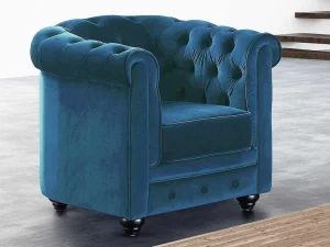 Cheap Fauteuil Chesterfield - Fluweel - Eend Blauw Fauteuil Stof