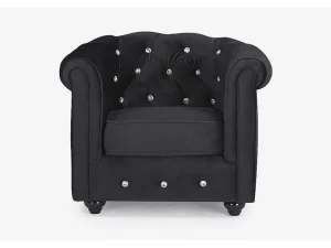 Shop Fauteuil Chesterfield - Fluweel - Zwart Met Kristallen Knopen Fauteuil Stof