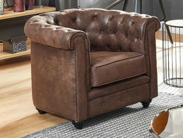 Online Fauteuil Chesterfield Van Microvezel Met Vintage Look Aanbiedingen: Zitbank & Fauteuil