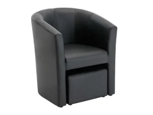 Sale Fauteuil Met Holle Rugleuning En Poef In Zwart Kunstleer Jovana Fauteuil Met Holle Rugleuning