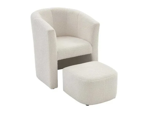 Cheap Fauteuil Met Holle Rugleuning En Poef In Witte Bouclestof Jovana Fauteuil Met Holle Rugleuning