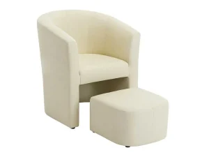 Best Fauteuil Met Holle Rugleuning En Poef In Beige Kunstleer Jovana Fauteuil Met Holle Rugleuning