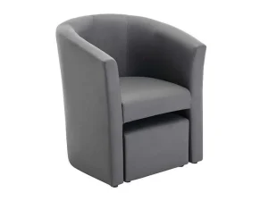 Store Fauteuil Met Holle Rugleuning En Poef In Grijs Kunstleer Jovana Fauteuil Met Holle Rugleuning