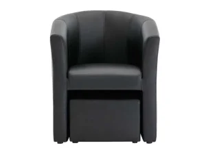 Sale Fauteuil Met Holle Rugleuning En Poef In Zwart Kunstleer Jovana Fauteuil Met Holle Rugleuning