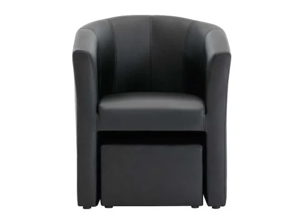 Sale Fauteuil Met Holle Rugleuning En Poef In Zwart Kunstleer Jovana Fauteuil Met Holle Rugleuning