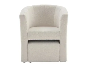 Cheap Fauteuil Met Holle Rugleuning En Poef In Witte Bouclestof Jovana Fauteuil Met Holle Rugleuning