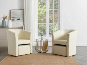 Best Fauteuil Met Holle Rugleuning En Poef In Beige Kunstleer Jovana Fauteuil Met Holle Rugleuning