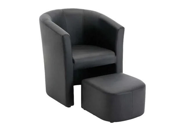 Sale Fauteuil Met Holle Rugleuning En Poef In Zwart Kunstleer Jovana Fauteuil Met Holle Rugleuning