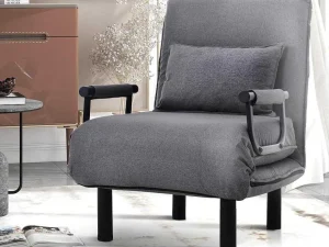 Best Sale Fauteuil Met Kussen En Verstelbare Rugleuning - Om Te Bouwen Tot Fauteuil - Linnen Stof - Grijs Uitklapbare Fauteuil