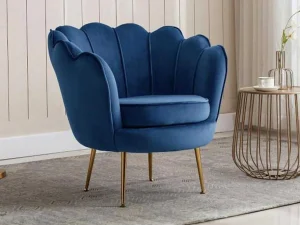 Online Fauteuil Van Fluweel Dandelion - Donkerblauw - Van Fauteuil Stof Fluweel / Suedine