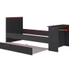 Hot Gamer Bed 2 X 90 X 200 - Met Bureau - Led'S - Antraciet En Rood + Bedbodem - Vouani Bed Met Slaaplade