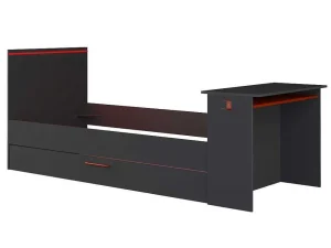 Hot Gamer Bed 2 X 90 X 200 - Met Bureau - Led'S - Antraciet En Rood + Bedbodem - Vouani Bed Met Slaaplade