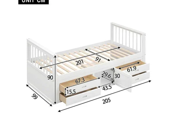 Cheap Gesloten Eenpersoonsbed 90X200Cm Met 4 Lades En Een Deur - Wit Aanbiedingen: Slaapkamer & Kantoor