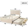 Shop Gestoffeerd Linnen Bed 140X200Cm - Met Onderschuifbed Op Wielen En 3 Lades - Beige Kinderbed