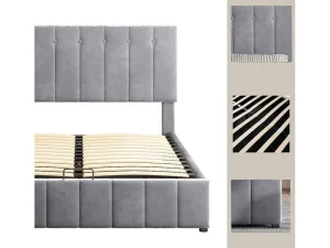 Discount Gestoffeerd Opbergbed - 140X200Cm - Fluwelen Stof - Grijs Fluwelen Bed