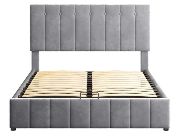 Discount Gestoffeerd Opbergbed - 140X200Cm - Fluwelen Stof - Grijs Fluwelen Bed