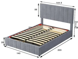 Discount Gestoffeerd Opbergbed - 140X200Cm - Fluwelen Stof - Grijs Fluwelen Bed