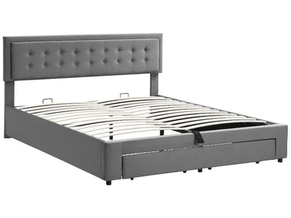 Cheap Gewatteerd Opbergbed 160X200Cm In Fluweel Met Lade + Lattenbodem - Grijs (Zonder Matras) Fluwelen Bed