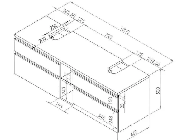 Clearance Hangend Badkamermeubel Met Dubbele Wastafel - Natuurlijk Licht Kleur - 150 Cm - Magdalena Ii Dubbele Wastafel