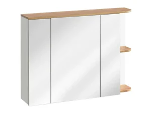 Clearance Hangend Badkamermeubel Met Wastafel, Zuil En Spiegelkast - Naturel En Wit - 94 Cm - Anid Badkamermeubel Met Enkele Wastafel