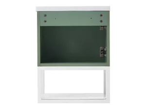 Discount Hangend Badkamermeubel Met Ingebouwde Wastafel - 1 Deur En 1 Open Metalen Plank - Lichtgroen (Kraan Niet Inbegrepen) Badkamermeubel Met Enkele Wastafel