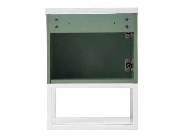 Discount Hangend Badkamermeubel Met Ingebouwde Wastafel - 1 Deur En 1 Open Metalen Plank - Lichtgroen (Kraan Niet Inbegrepen) Badkamermeubel Met Enkele Wastafel