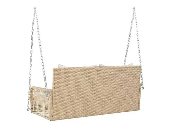 Fashion Hangstoel In Geweven Hars - Tuinschommel - 2 Plaatsen - Met Kussens - Beige Hangstoel