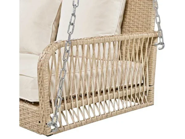 Fashion Hangstoel In Geweven Hars - Tuinschommel - 2 Plaatsen - Met Kussens - Beige Hangstoel