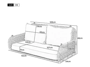 Online Hangstoel Van 240 Cm In Pe Rotan - 2 Plaatsen - Inclusief Kussens - Grijs Hangstoel