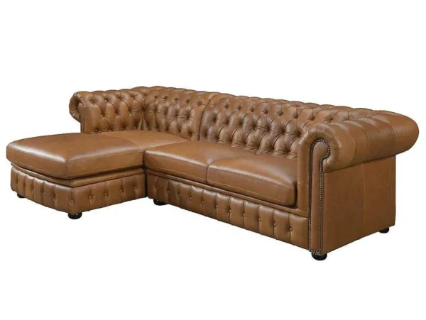 Sale Hoekbank Chesterfield Brenton 100% Buffelleer - Hoek Links - Vintage Caramel Leren Zitbank