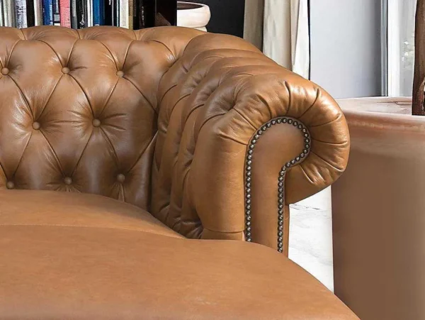 Sale Hoekbank Chesterfield Brenton 100% Buffelleer - Hoek Links - Vintage Caramel Leren Zitbank