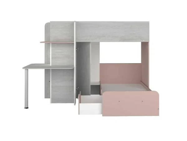 Sale Hoekstapelbed 2 X 90 X 190 Cm - Met Bureau - Grijs, Wit En Roze + Matras - Samuel Kinderbed Stapelbed