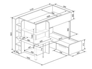 Sale Hoekstapelbed 2 X 90 X 190 Cm - Met Bureau - Grijs, Wit En Roze + Matras - Samuel Kinderbed Stapelbed