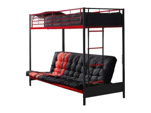 Discount Hoogslaper 90 X 190 Cm - Met Slaapbank - Metaal - Zwart En Rood + Futon - Modulo V Aanbiedingen: Slaapkamer & Kantoor