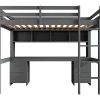 Outlet Hoogslaper 90 X 200 Cm Met Bureau, Boekenkast, Lades En Ladder, Mdf Hout, Grijs Kinderbed Hoogslaper