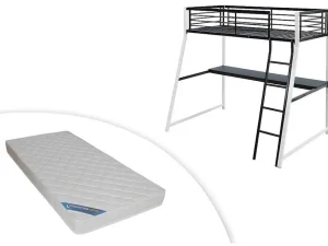 Best Hoogslaper Malicia - 90 X 190 Cm - Met Hoekbureau - Zwart En Wit + Matras Kinderbed Hoogslaper