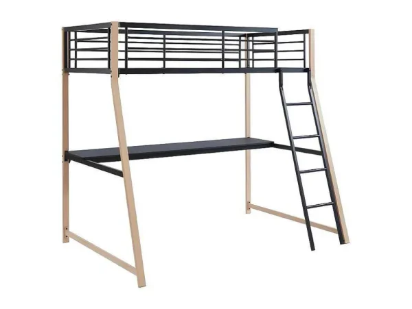 Discount Hoogslaper Malicia - 90 X 190 Cm - Met Hoekbureau - Zwart En Eiken Kinderbed Hoogslaper