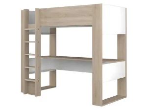 Sale Hoogslaper Met Bureau En Opbergruimte - 90 X 200 Cm - Eik En Wit + Matras - Noah Ii Kinderbed Hoogslaper